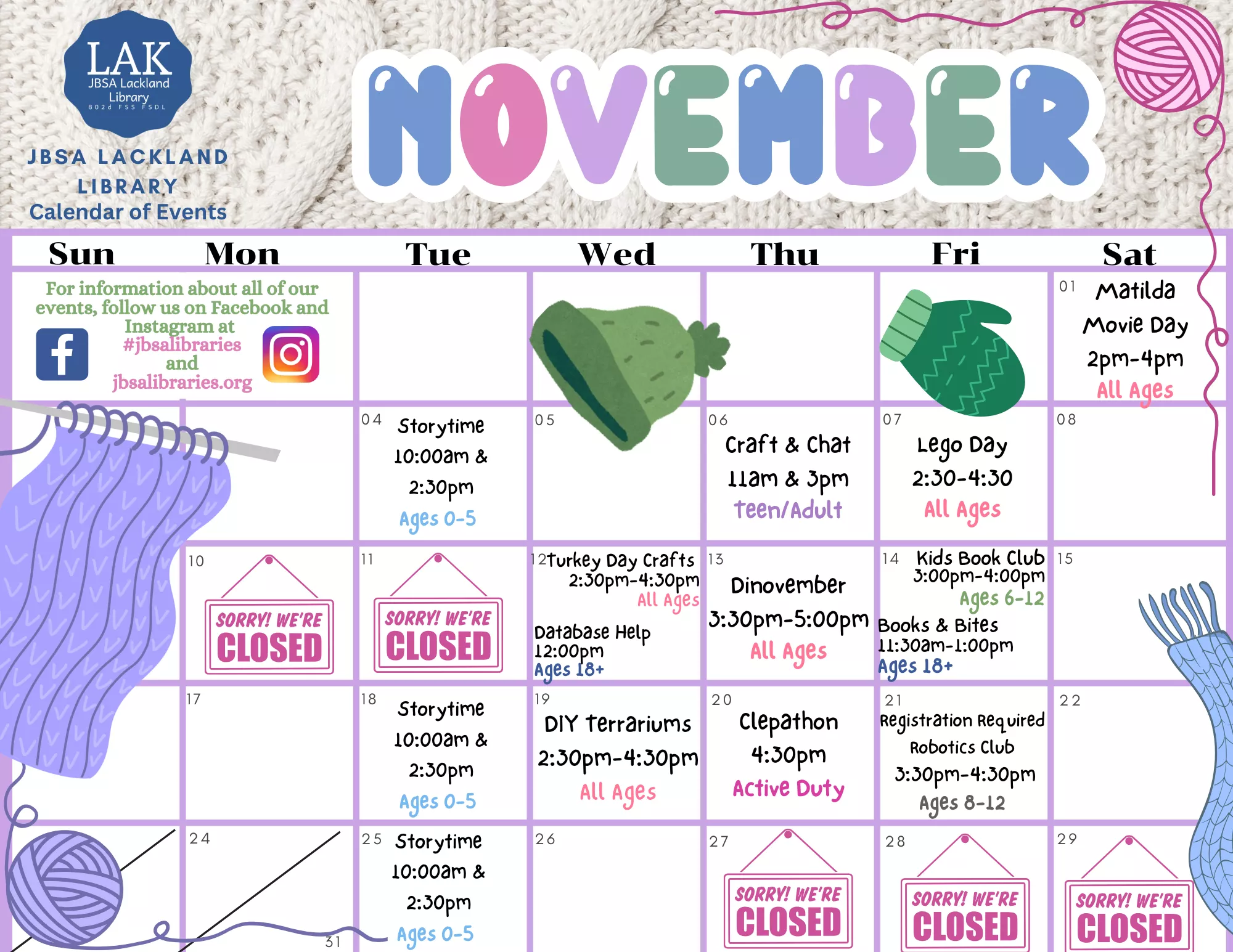 November Calendar of Events