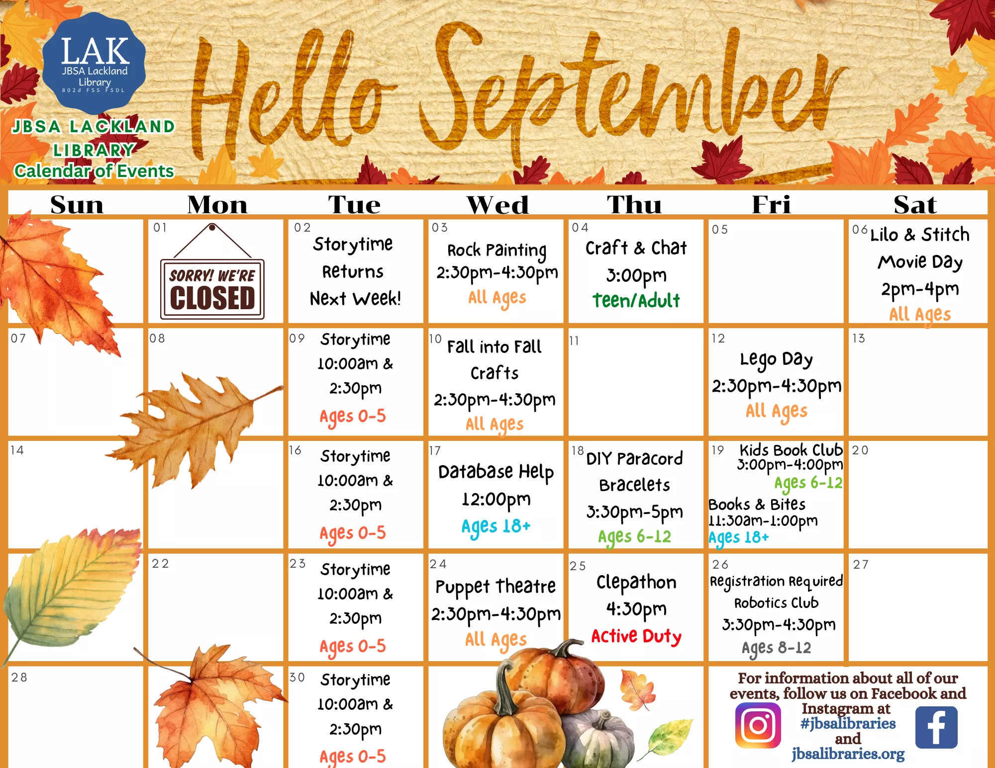 September Calendar of Events