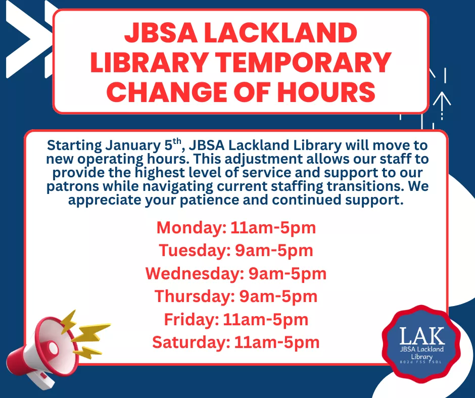 JBSA Lackland Library Temporary Operating Hours