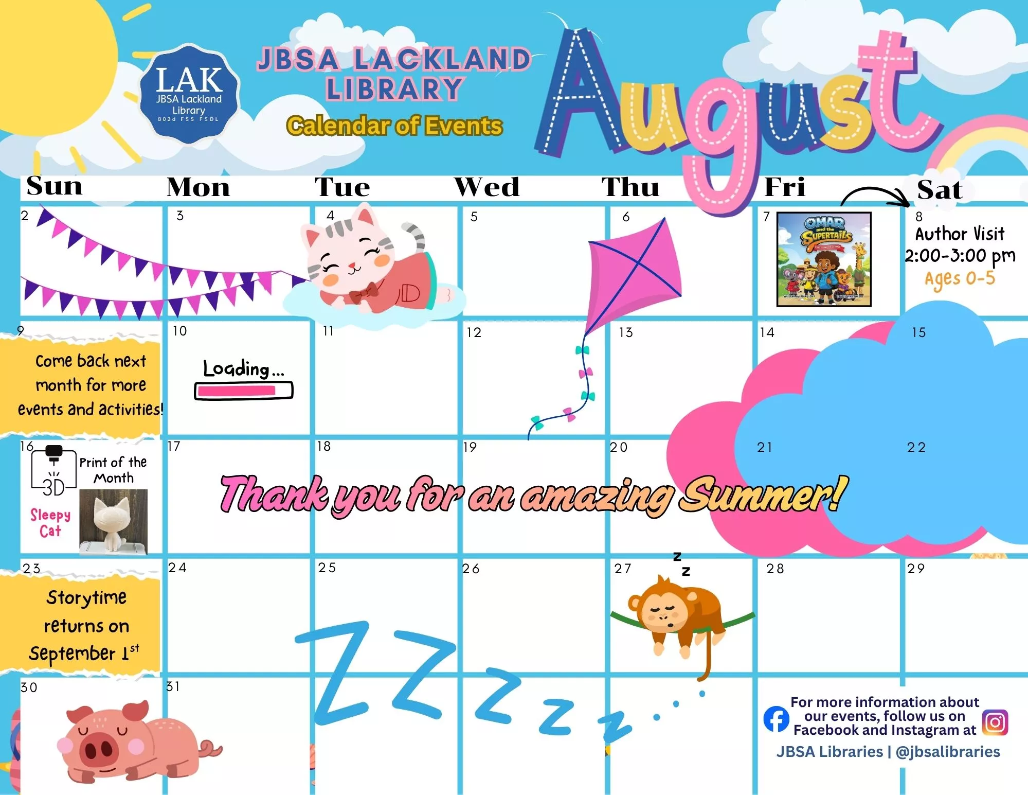 August Calendar of Events Lackland Library