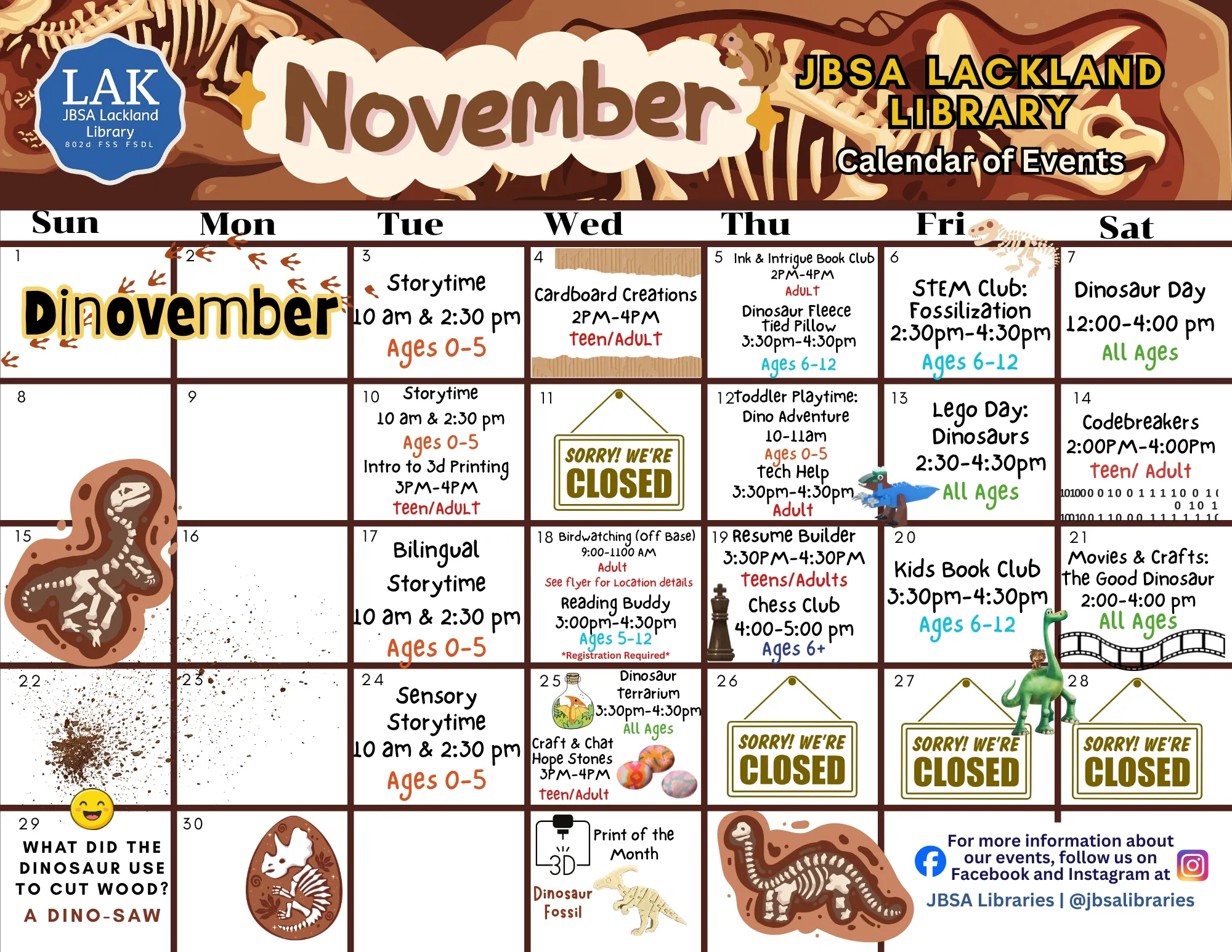 November Calendar of Events at JBSA Lackland Library